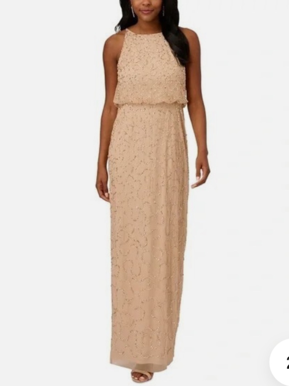 Adrianna Papell Sequined Halter Maxi Formal Dress in Blush